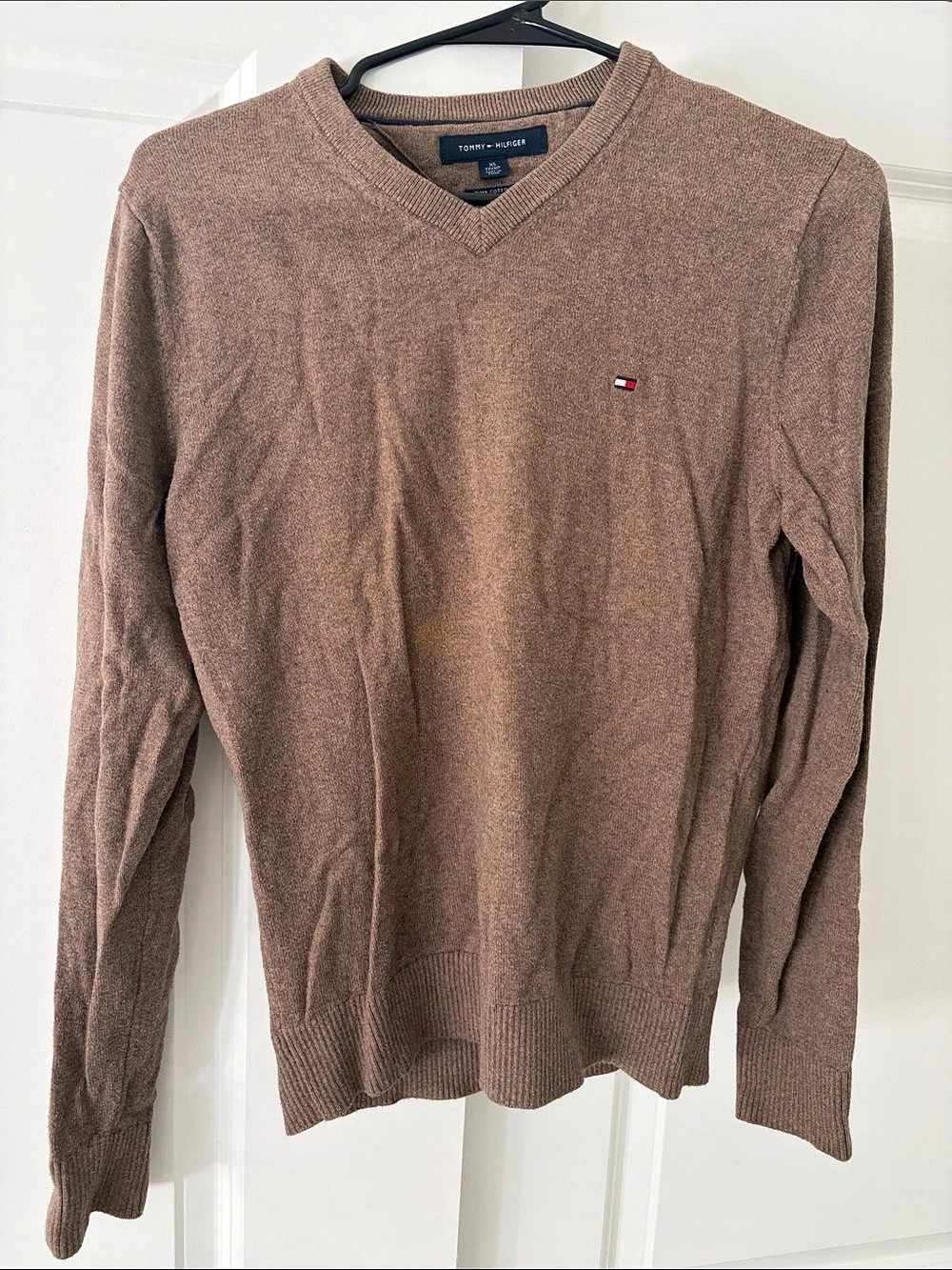 Tommy Hilfiger Pima Cotton Cashmere V-Neck Sweater Brown XS